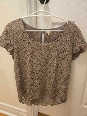 Talula Floral Lace Short Sleeve Top - Taupe